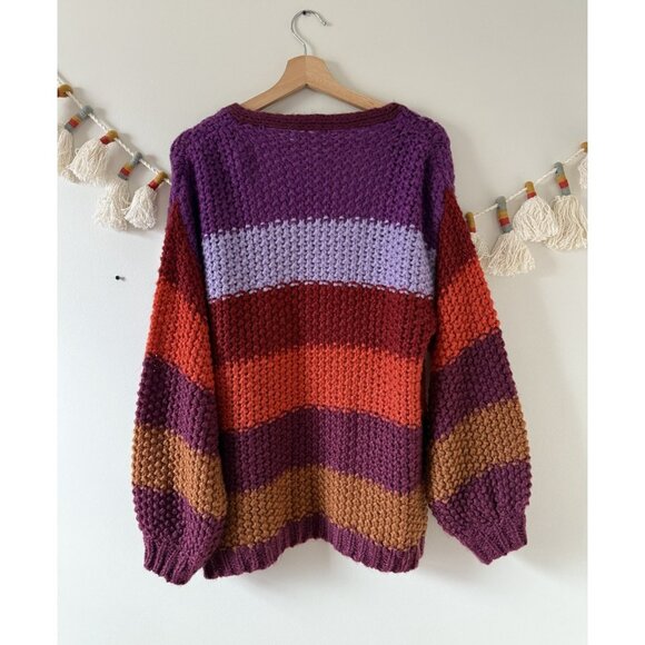Natural Life Oversized Striped Open Knit Chunky Cardigan Multicolor Boho Preppy - Picture 2 of 9